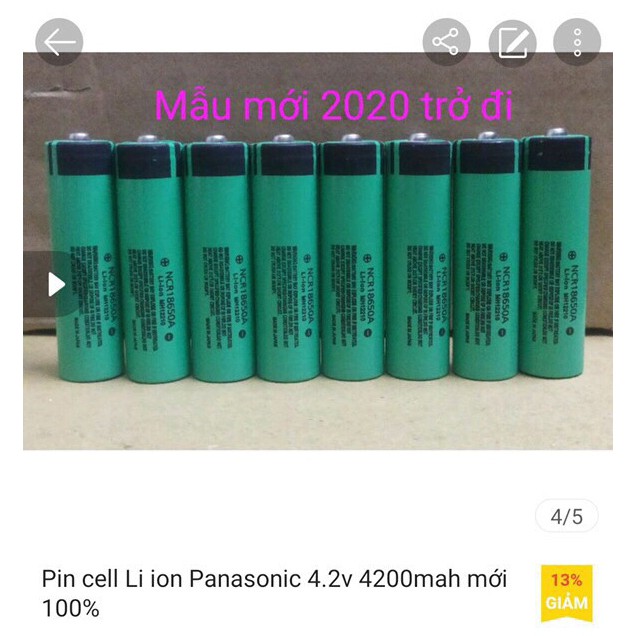 + Model: NCR18650B  Pana.  Kiểu pin: 18650  + Điện áp trung bình 3.7V, sạc đầy 4.2V.  Dung lượng: 2200