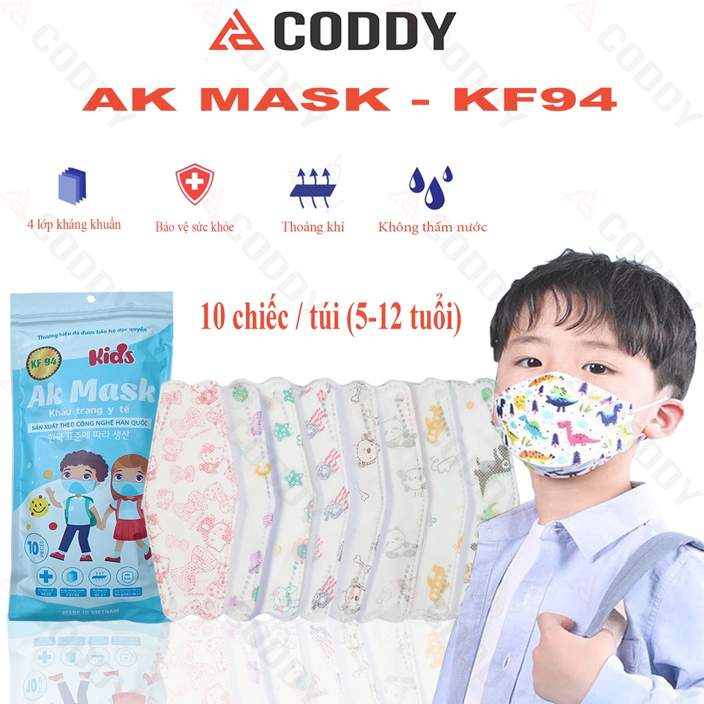 Set 50 chiếc khẩu trang KF94 trẻ em chính hãng AK MASK ,khẩu trang y tế 4 lớp dày dặn chống vi khuẩn bụi mịn chất lượng