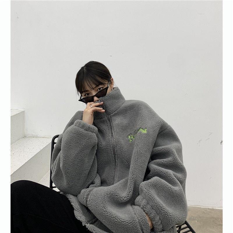 Áo khoác lông cừu thêu chữ uzzang hàn quốc 🐻
