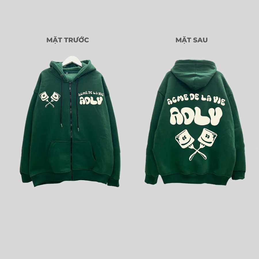 Áo Hoodie Zip trơn ADLV Mashmallow chất liệu nỉ bông cực ấm, Áo Hoodie Sweater Nam Nữ