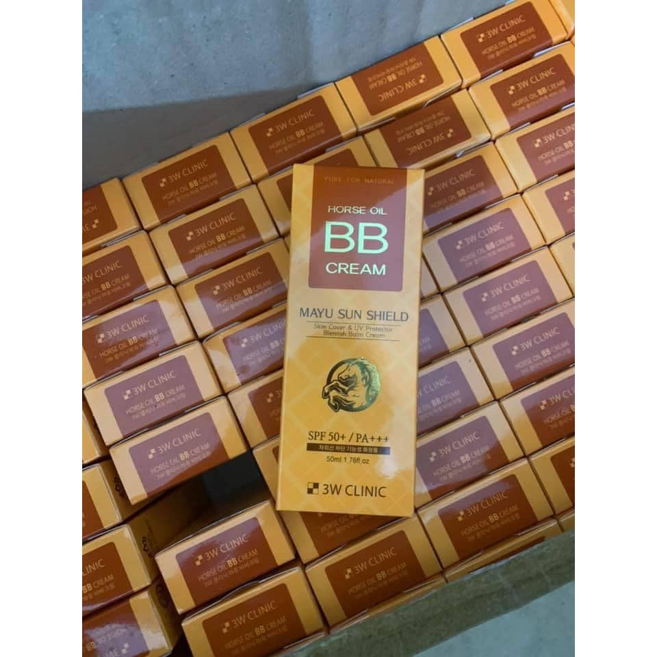 Kem nền trang điểm - Kem trang điểm BB dầu ngựa ngăn ngừa lão hóa 3W Clinic HORSE OIL BB CREAM SPF50+/PA+++ 50ml | BigBuy360 - bigbuy360.vn