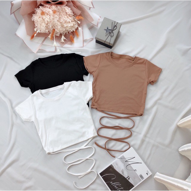 Áo croptop thun Borip phối dây quấn eo cột nơ