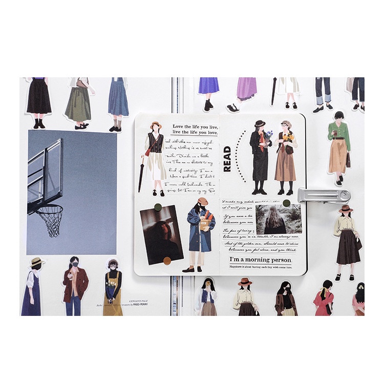 Set 40 Sticker Giấy Washi Họa Tiết Cô Gái Dễ Thương Trang Trí Sổ Tay/Sổ Tay