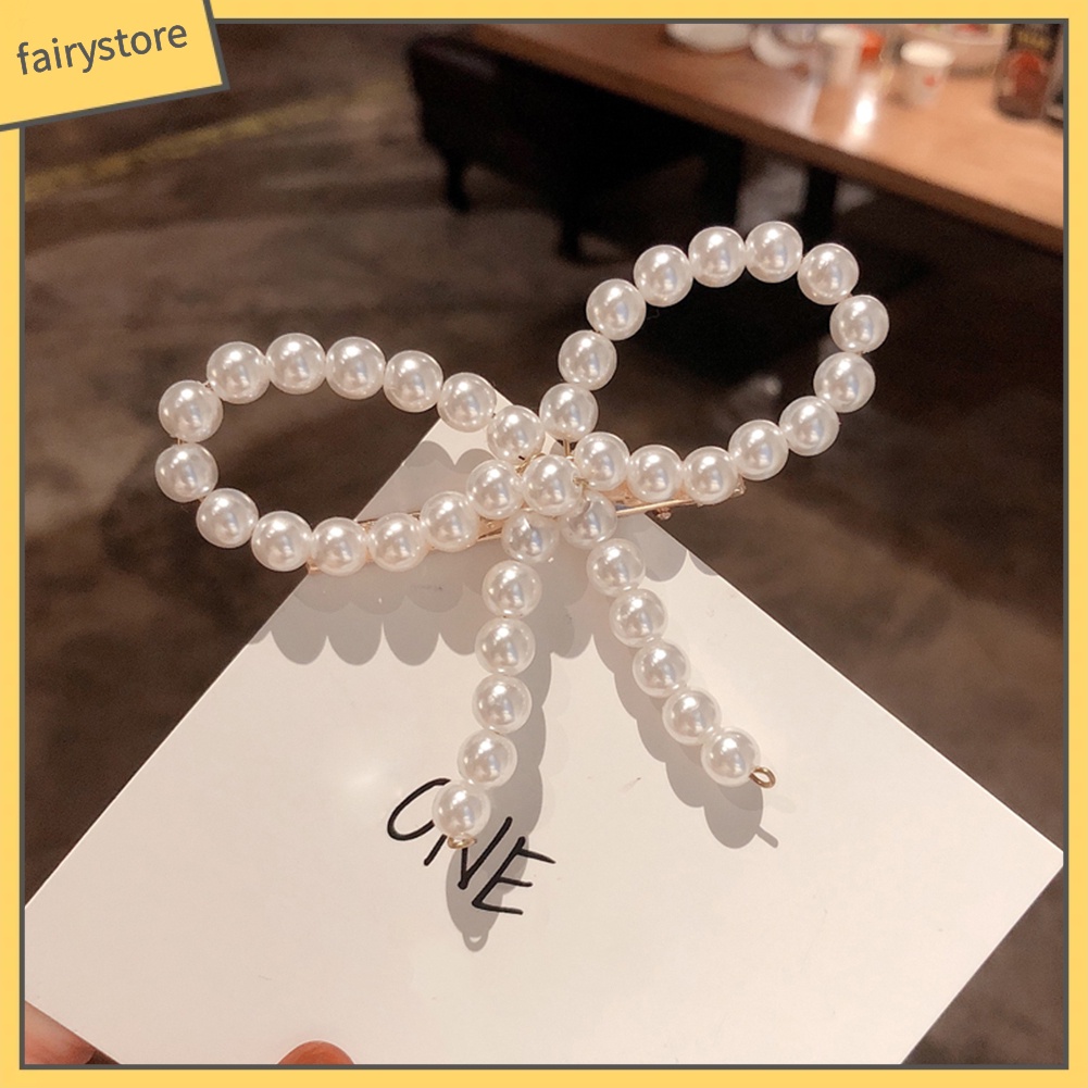 Kẹp tóc hình nơ đính ngọc trai giả thanh lịch dành cho nữ