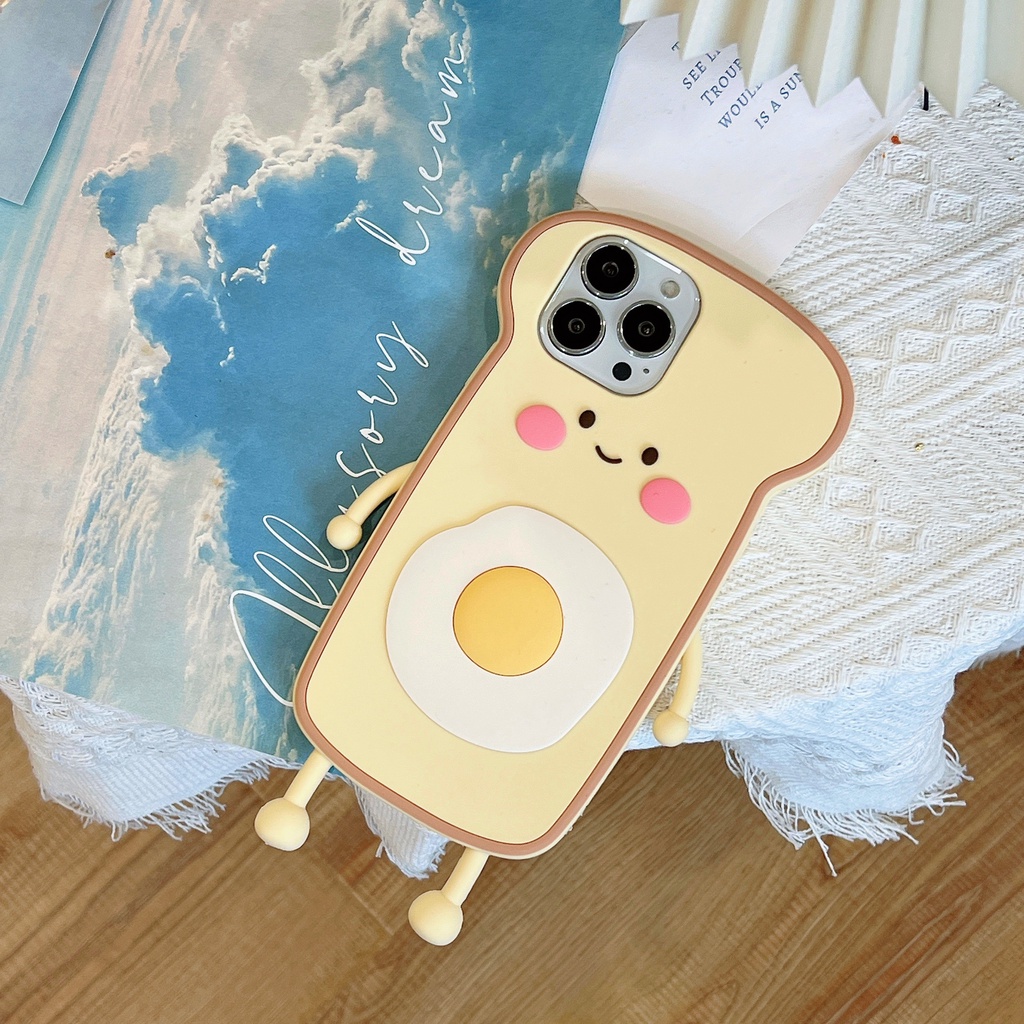 Ốp Điện Thoại Mềm Chống Rơi Hình Bánh Mì Trứng Hoạt Hình Cho Iphone 13 12 11 13 Pro Max X XSMAX XR