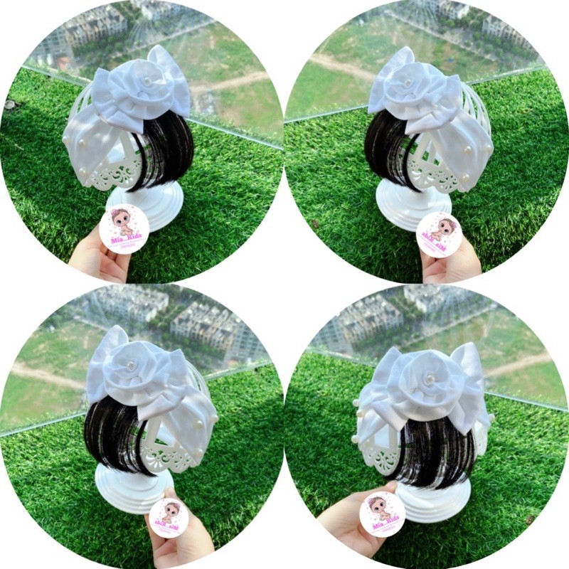 Turban Tóc Giả Dễ Thương Cho Bé Gái - Kèm Nơ Chất Cotton Co Giãn