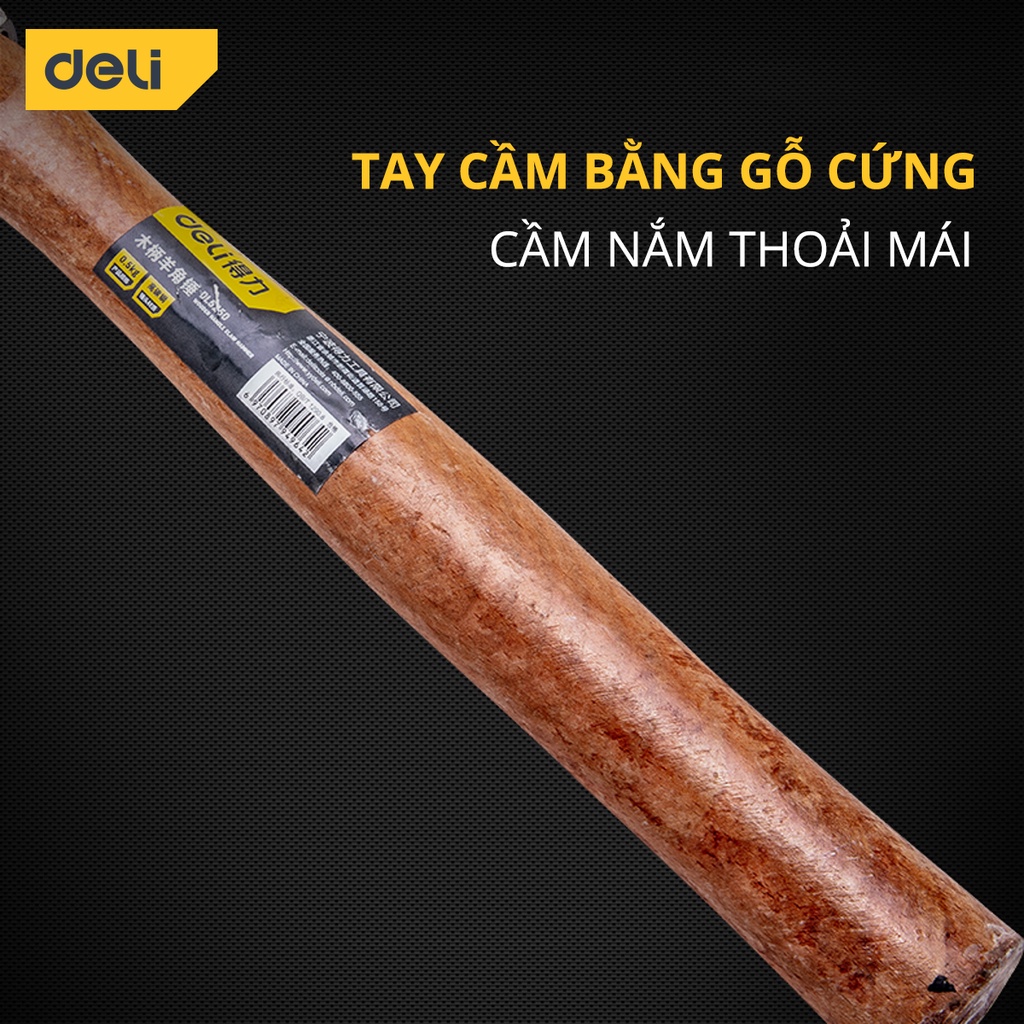 Búa đóng đinh Deli Chất lượng cao - Tay cầm gỗ chắc chắn - Phù hợp sửa chữa vật dụng, nhà cửa - DL5250