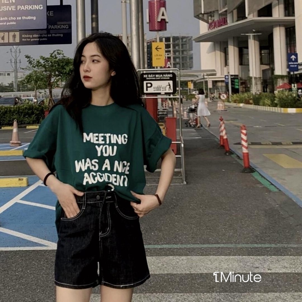 Áo Thun Tay Lỡ MEETYOU Xanh Lá Cotton, Áo Phông Rộng Mẫu Mới 2022 1Minute