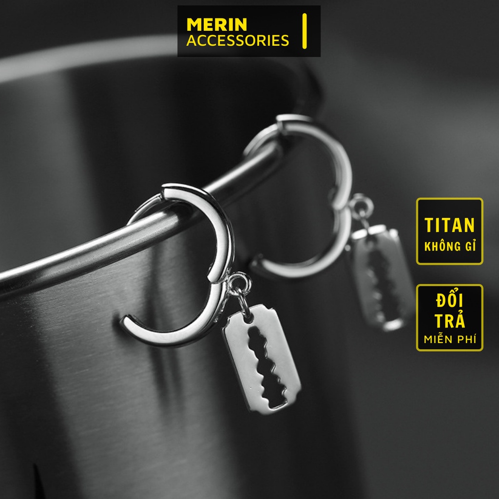 Khuyên tai nam tròn dạng xỏ Merin Accessories màu bạc đen đơn giản đẹp - Hoa tai Dao Lam