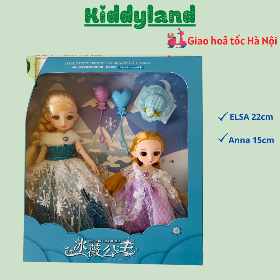 (Mẫu Mới) Set đôi Búp bê Elsa Nữ Hoàng Băng Giá 20cm có khớp nối cho bé