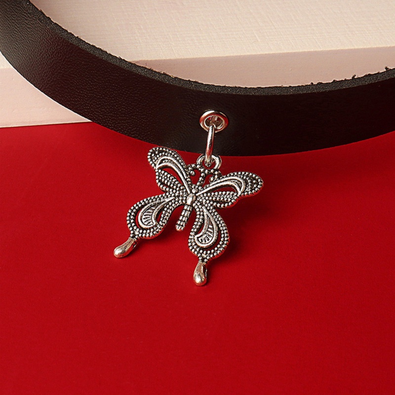 Vòng Cổ Choker Da PU Mềm Điều Chỉnh Được Mặt Hình Bướm Phong Cách Punk