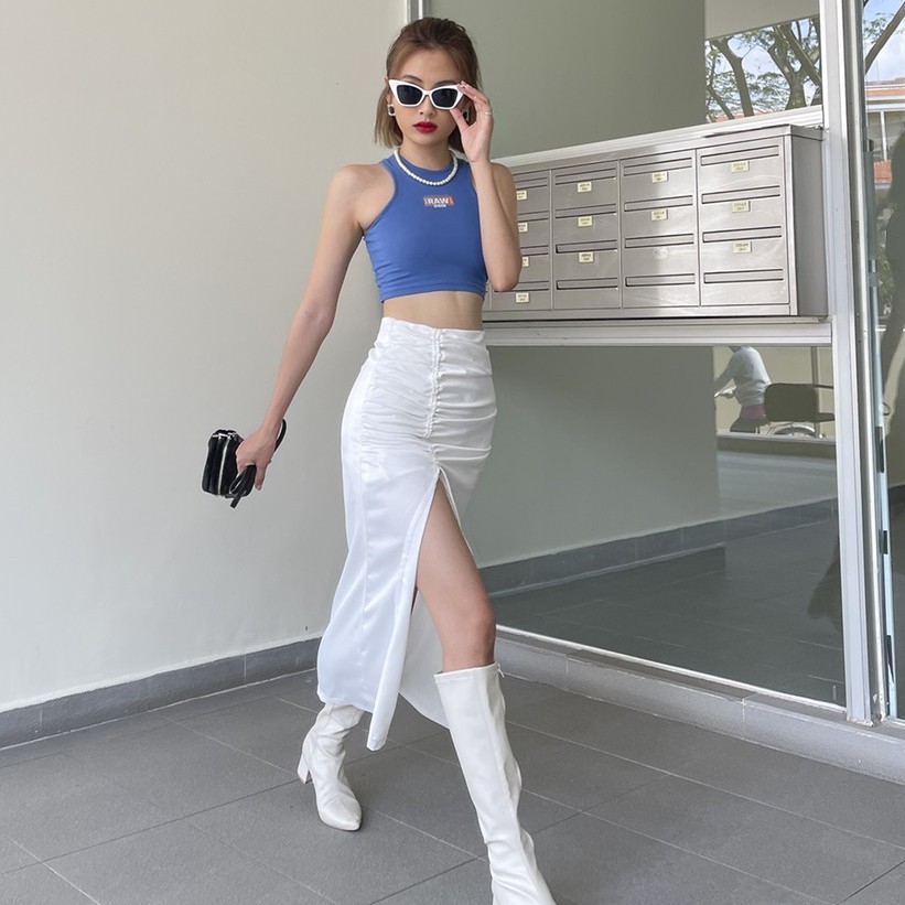 TATICHU - Chân váy luạ xẻ rút dây- Gada skirt