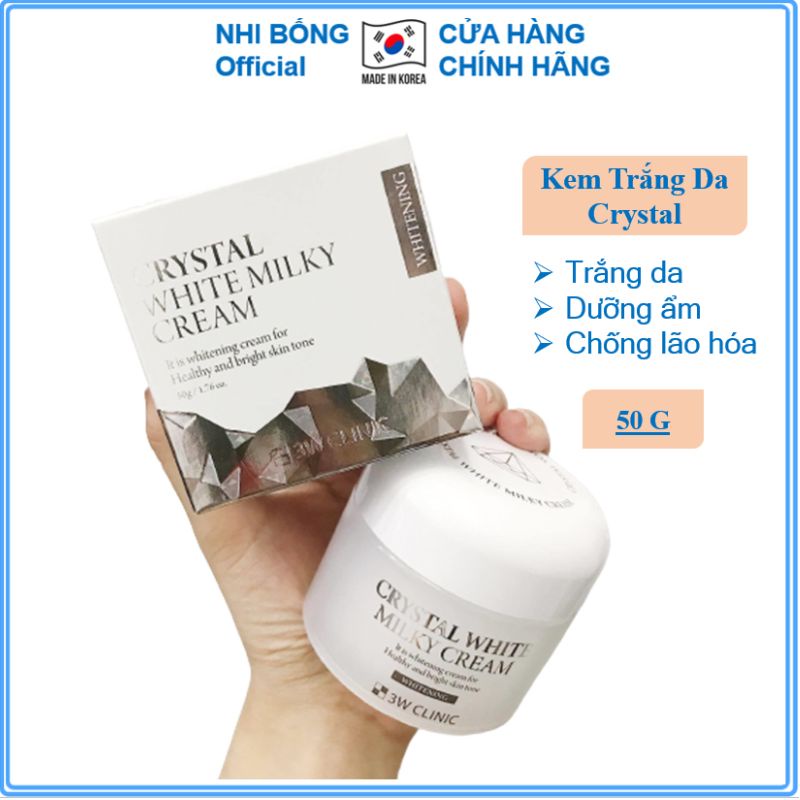 Kem trắng da - Kem dưỡng da 3W Clinic Crystal White Milky Cream 50gr [ Chính Hãng Hàn Quốc]