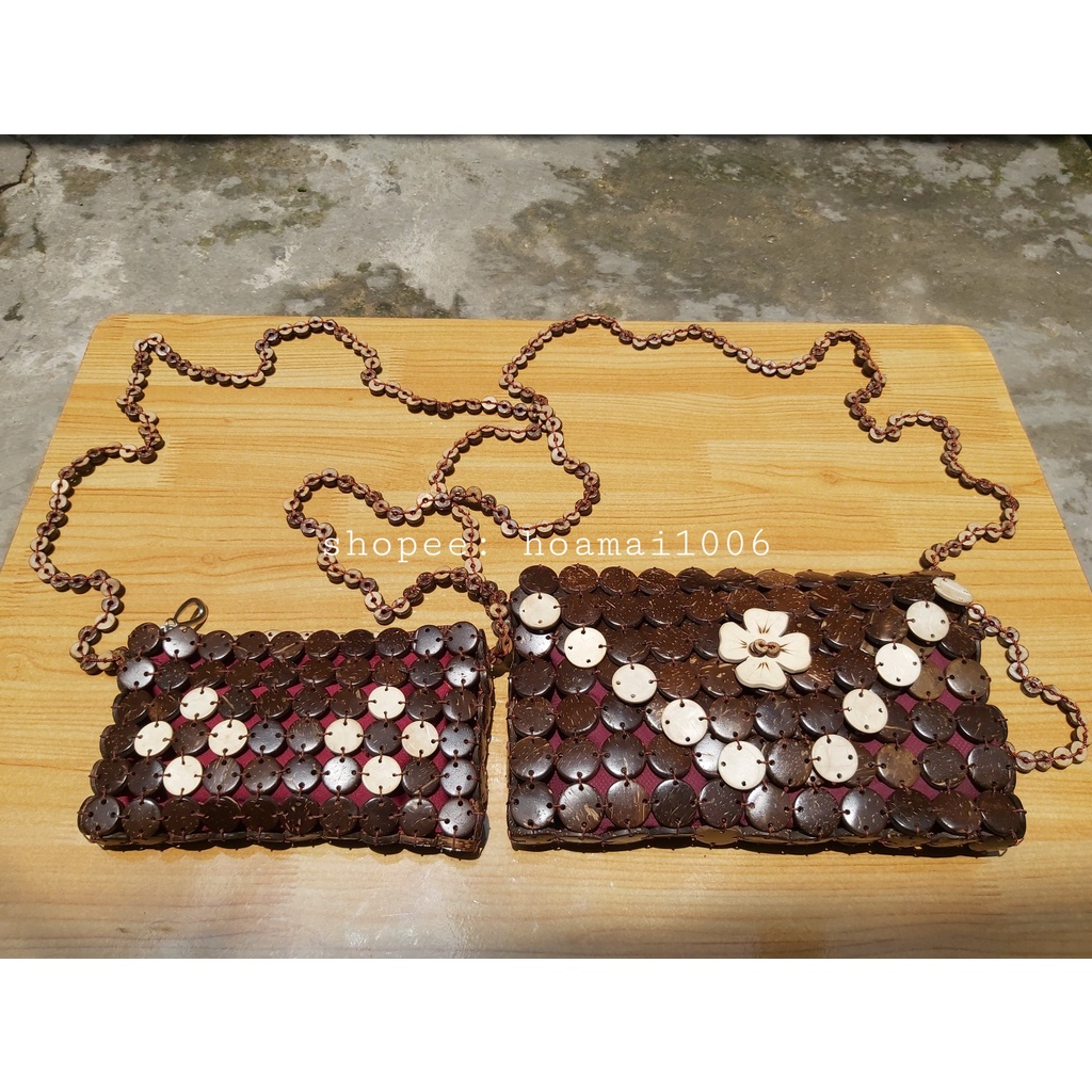 Túi xách đeo chéo, giỏ xách, bóp, ví cầm tay nữ từ gáo dừa tự nhiên làm quà tặng, trang trí decor, chụp ảnh