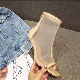 Bốt lưới nữ hở mũi khoá kéo sau gót trong cao 7cm kiểu dáng Hàn quốc mẫu mới bền đẹp xinh hot hit thời trang