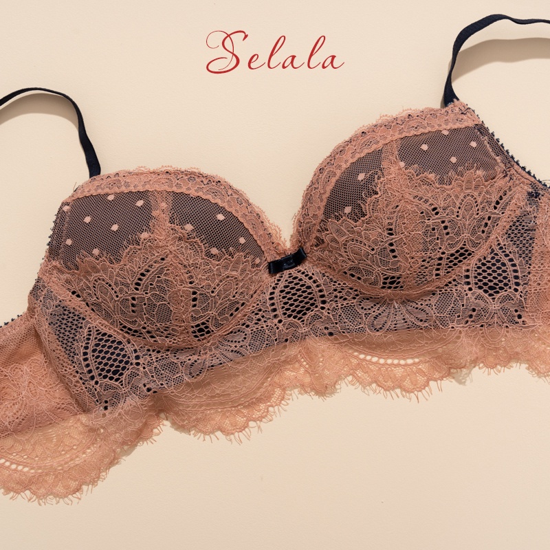 Set Đồ Lót Ren Selala Không Gọng Đính Nơ Cúp Ôm Ngực Thoải Mái SET19