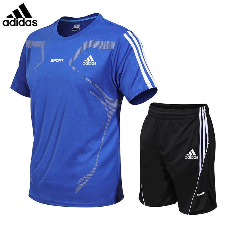 ▧♠Adi sports suit nam áo phông ngắn tay mùa hè chạy hai mảnh- làm khô quần tập thể dục của giới đồ thao cỏ ba lá