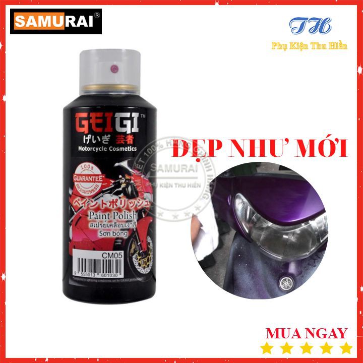 Sơn Xịt Đánh Bóng Xe Máy Samurai CM05 - Đánh Bóng Dàn Áo Loại Bỏ Vết xước Nhẹ