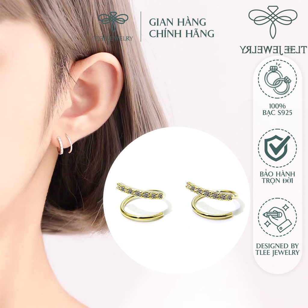 Khuyên tai bạc nữ TLEE xoắn vòng nhẹ nạm đá cao cấp NCJ B0193