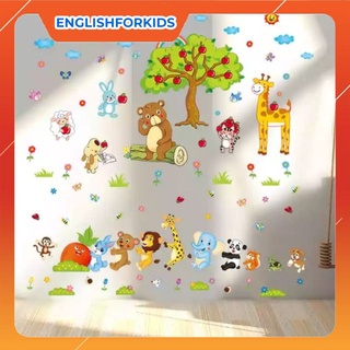 Decal dán tường bác gấu nâu và thỏ củ cải