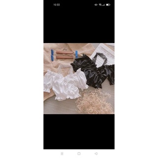 0áo croptop voan trễ vai tay phồng đắp chéo phối ren cổ bánh bèo a501899