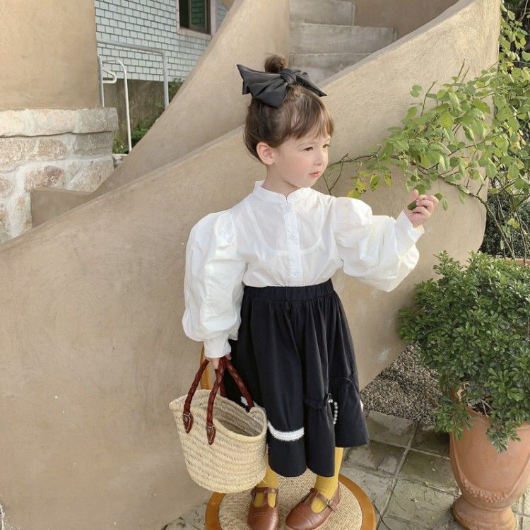 Áo sơ mi tay phồng phong cách phương Tây thời trang mùa thu 2021 dành cho bé gái