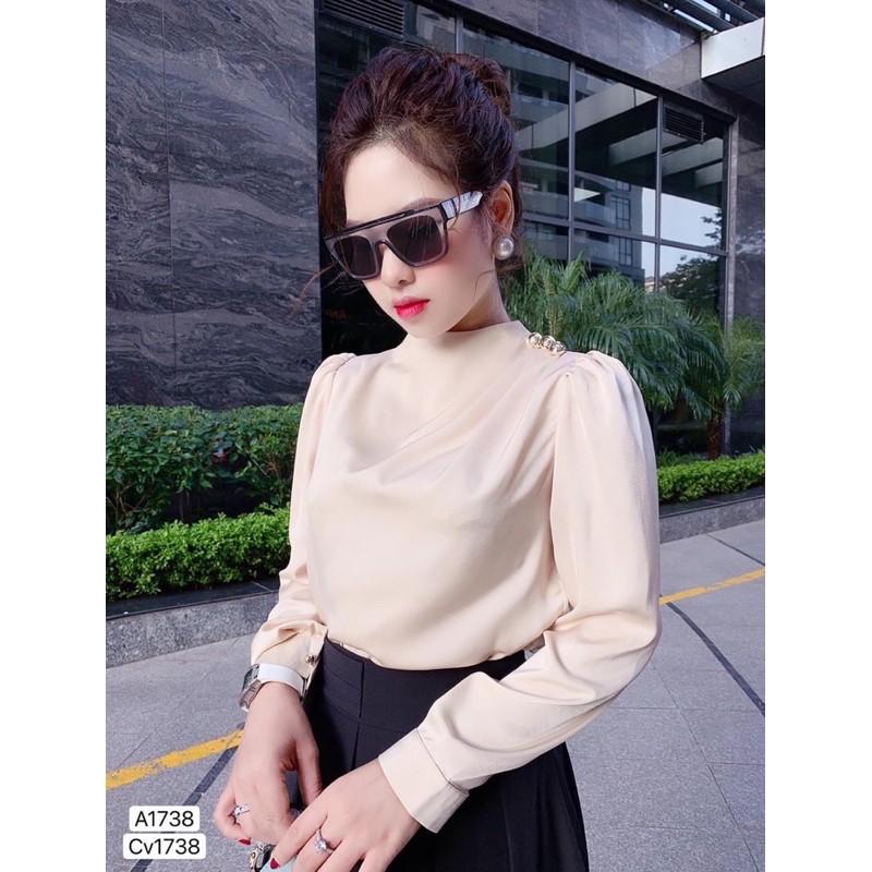 [Mã WA1212 hoàn 10k xu đơn 50k] BÁN SỈ ÁO SƠ MI LỤA ĐÍNH CÚC VAI MÀU BE CHO NỮ | BigBuy360 - bigbuy360.vn