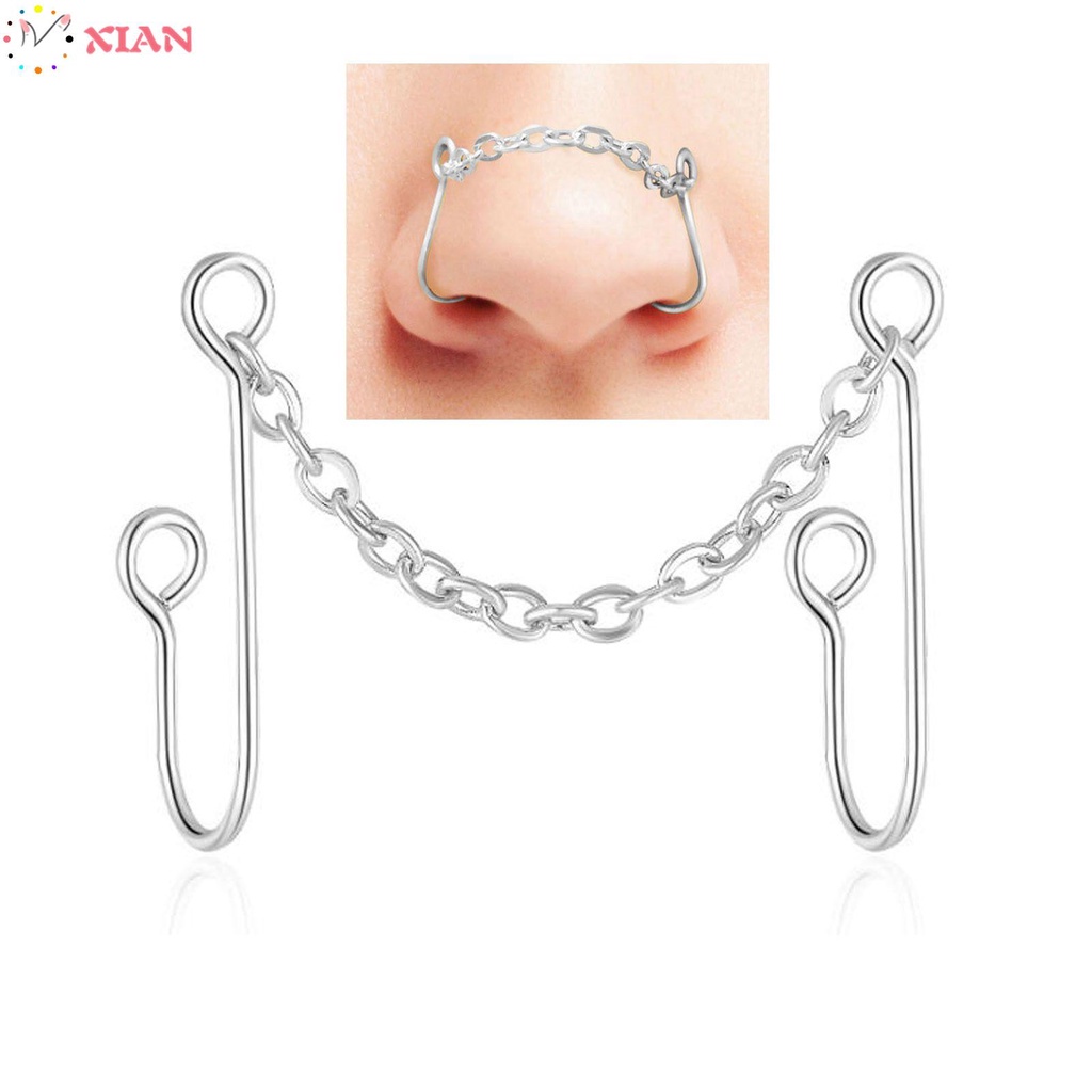 Khuyên mũi giả xỏ dây xích màu đen không cần xỏ lỗ