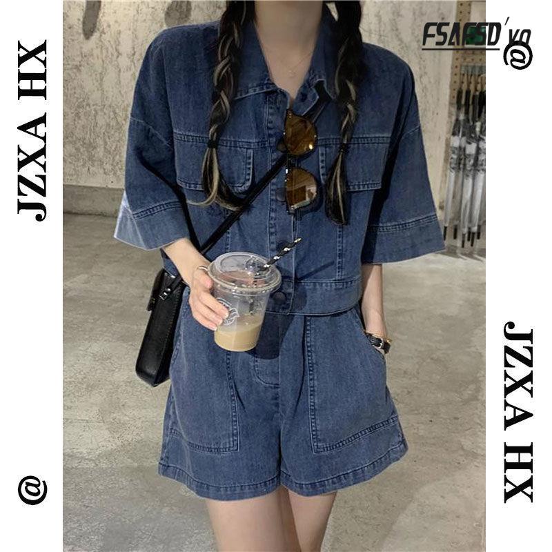 Set Áo Thun Và Quần Short Denim Thời Trang Hè Năng Động Cho Nữ