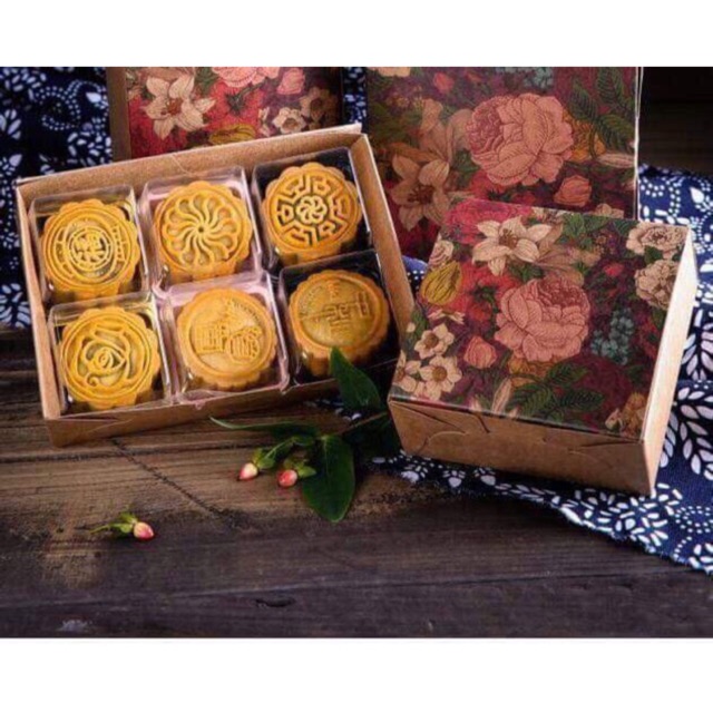 Hộp đựng bánh trung thu 50-80g vườn hoa kèm túi