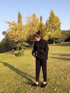 (ảnh thật +video) quần baggy dạ nữ cạp cúc chun lưng
