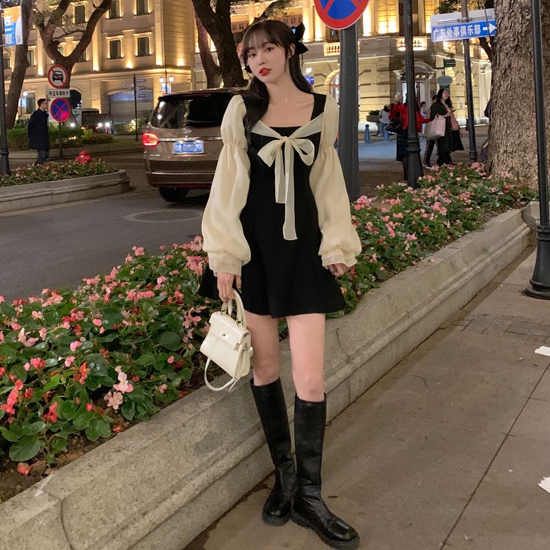 Đầm Ngắn Cổ Vuông Sọc Ca Rô Dáng Ôm Thời Trang Retro Pháp 2022