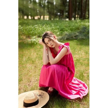 Váy bầu babydoll dáng dài 2 dây bản to thắt nơ form rộng Đầm bầu hai dây maxi 2 tầng buộc dây trơn suông cực xinh