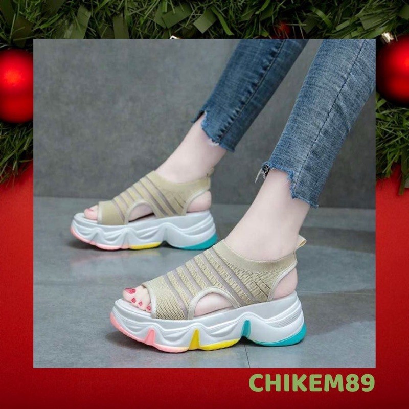 Sandal nữ quai chun ❤FREESHIP❤ sandal đế xuồng cầu vồng, độn đế, tăng chiều cao