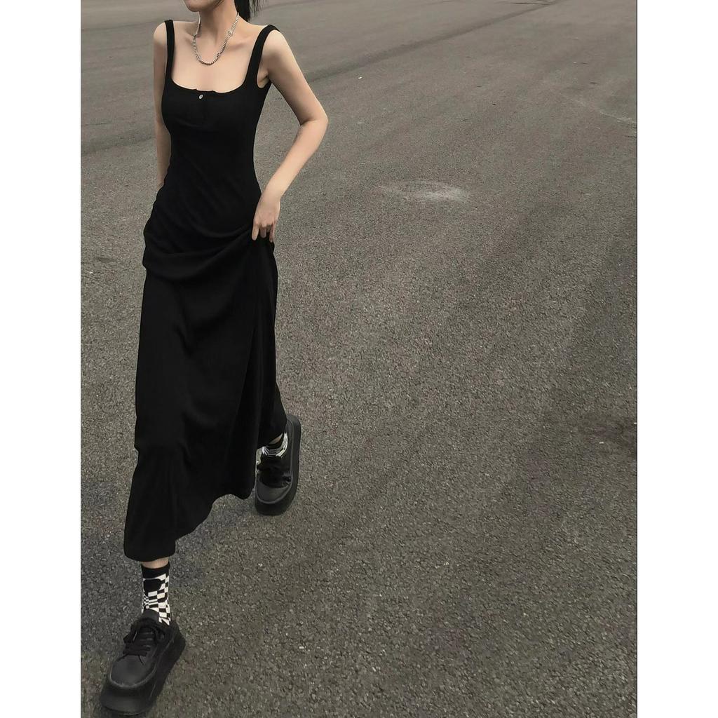 Cocory vn Đầm Chữ A Hai Dây Màu Đen Gợi Cảm Thời Trang Mùa Hè Cho Nữ