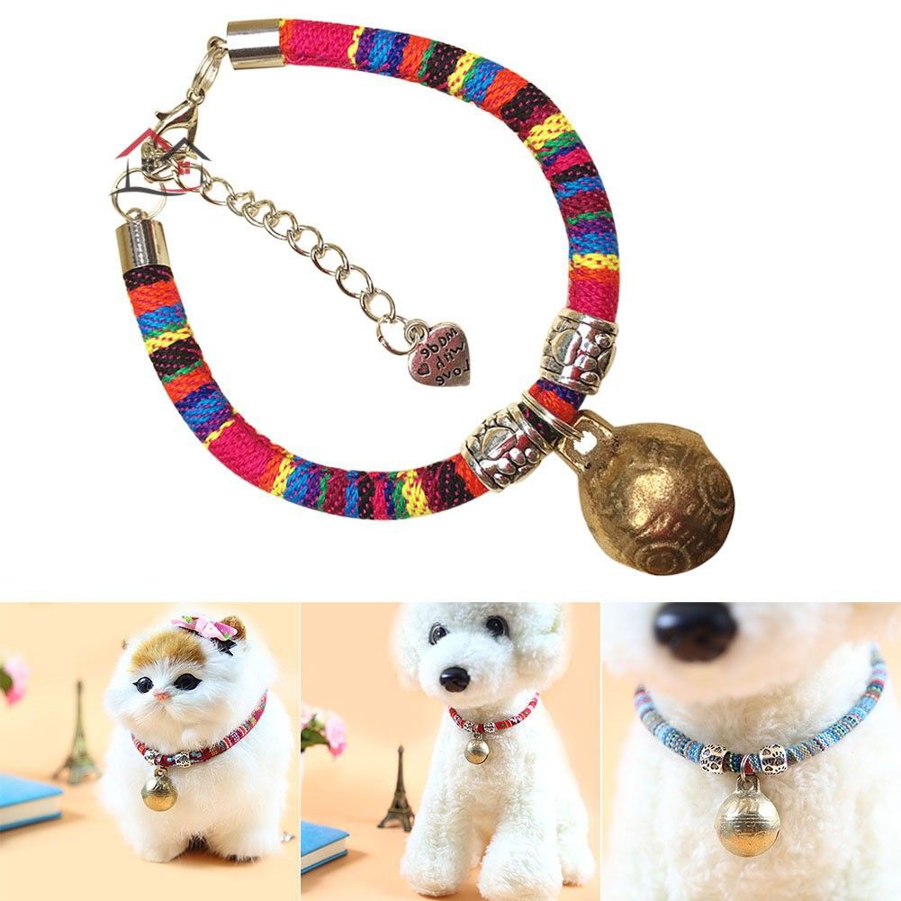 [ free ship ](PET THÁI NGUYÊN) Vòng cổ gắn quả chuông lớn phong cách dân tộc nhiều màu sắc dành cho mèo con/cún cưng