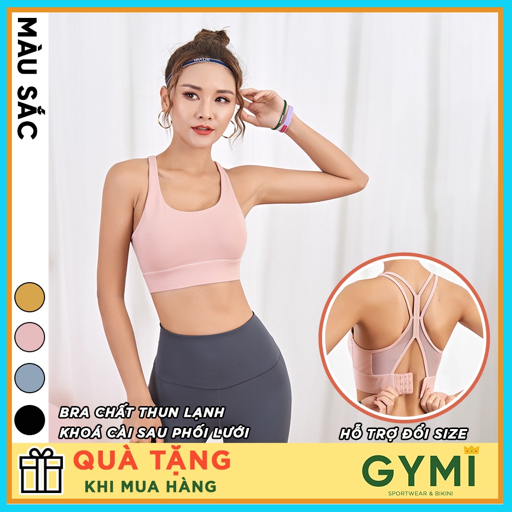 Áo bra tập gym yoga nữ chất thun lạnh GYMI AL17 dáng 2 dây thể thao có khoá cài sau co giãn nâng đỡ ngực