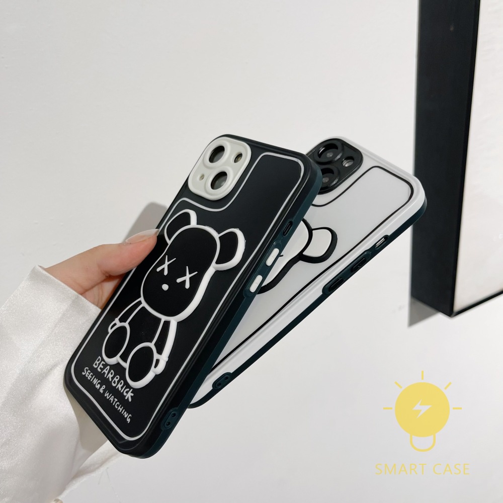 3D Bear Phone Case Compatible with iPhone 13 Pro Max 12 11 Mini X XS Max XR SE 8 Plus 7 6 6S Aesthetic Ins Newest Fashion Korean Style Retro Classic Cute Cartoon Couple Shockproof Protective TPU Cover Shell