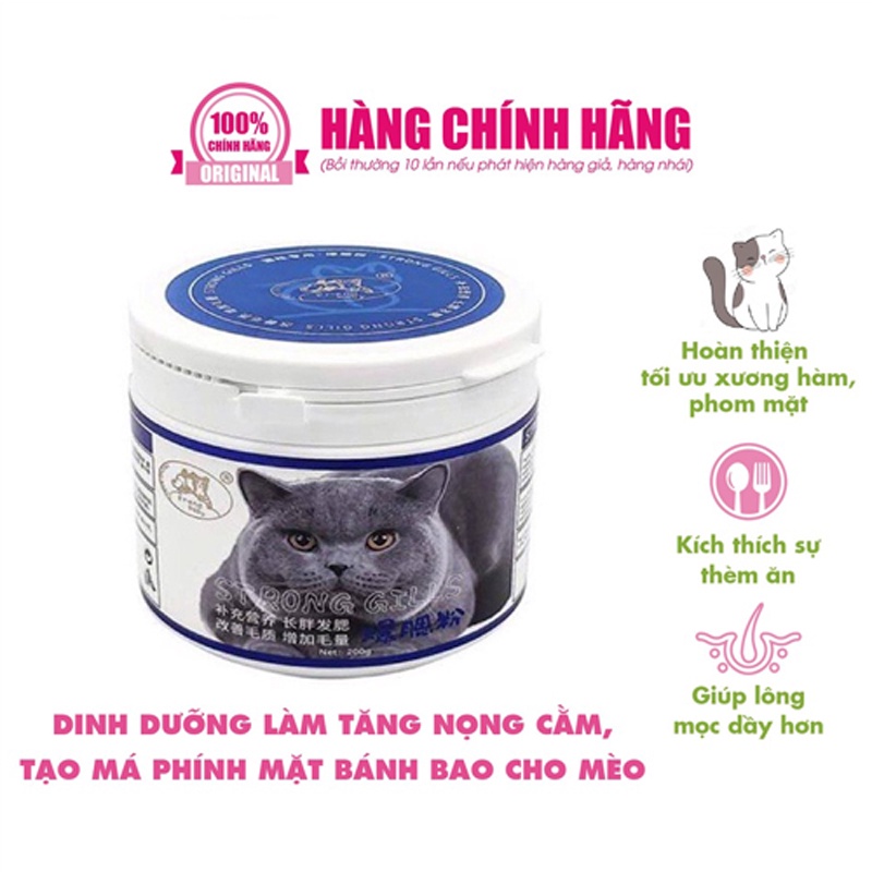 Bột Tăng Nọng Cho Mèo Strong Gills 200g - Tạo Phom Mặt Và Bổ Sung Dinh Dưỡng Cho Mèo - PKCMK35