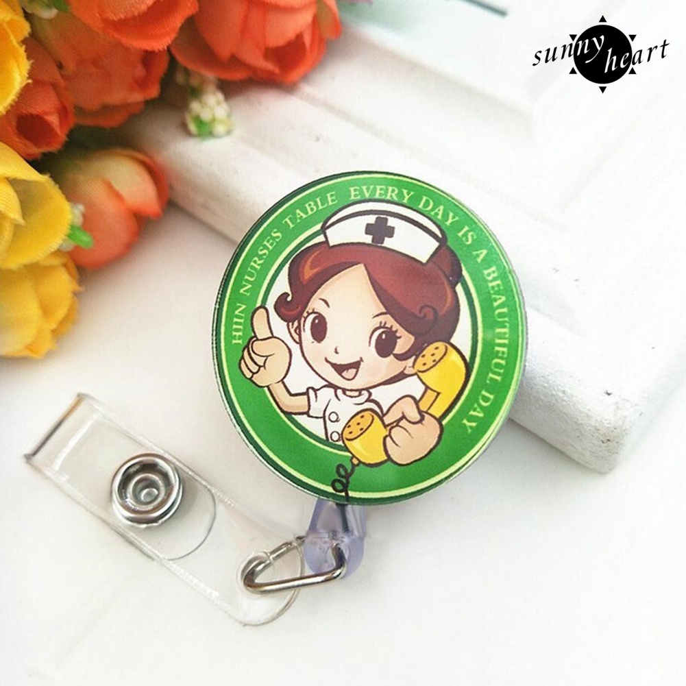 Kẹp Giữ Thẻ Tên ID Dạng Cuộn Gắn Huy Hiệu Họa Tiết Bác Sĩ Y Tá Hoạt Hình