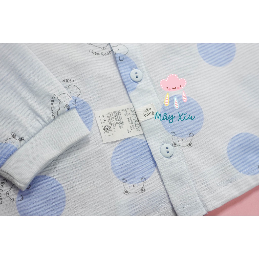 Bộ dài tay bé gái bé trai hoạ tiết chấm bi xanh agabang