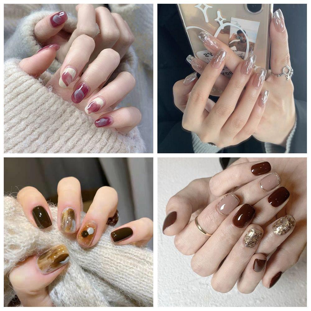 Móng Tay Giả Ngắn Tròn Dạng Nhấn Che Phủ Toàn Diện Bền Bỉ