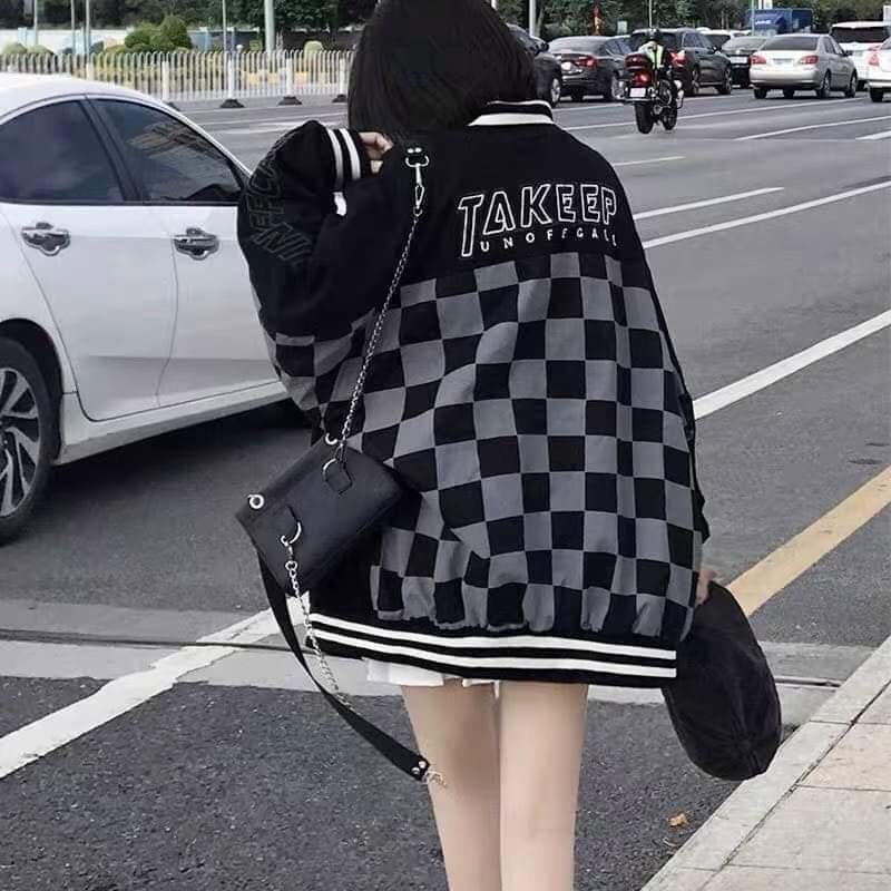 ÁO KHOÁC BOMBER CARO TAKKEP  CHẤT NỈ COTTON FORM RỘNG FREESIZE<60 KG  SIÊU HÓT