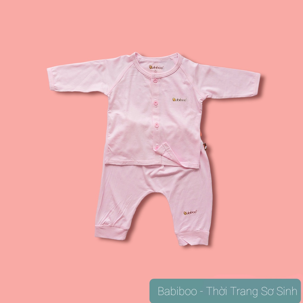 Bộ sơ sinh cài giữa tay dài Babiboo vải visco siêu mềm mại cho bé