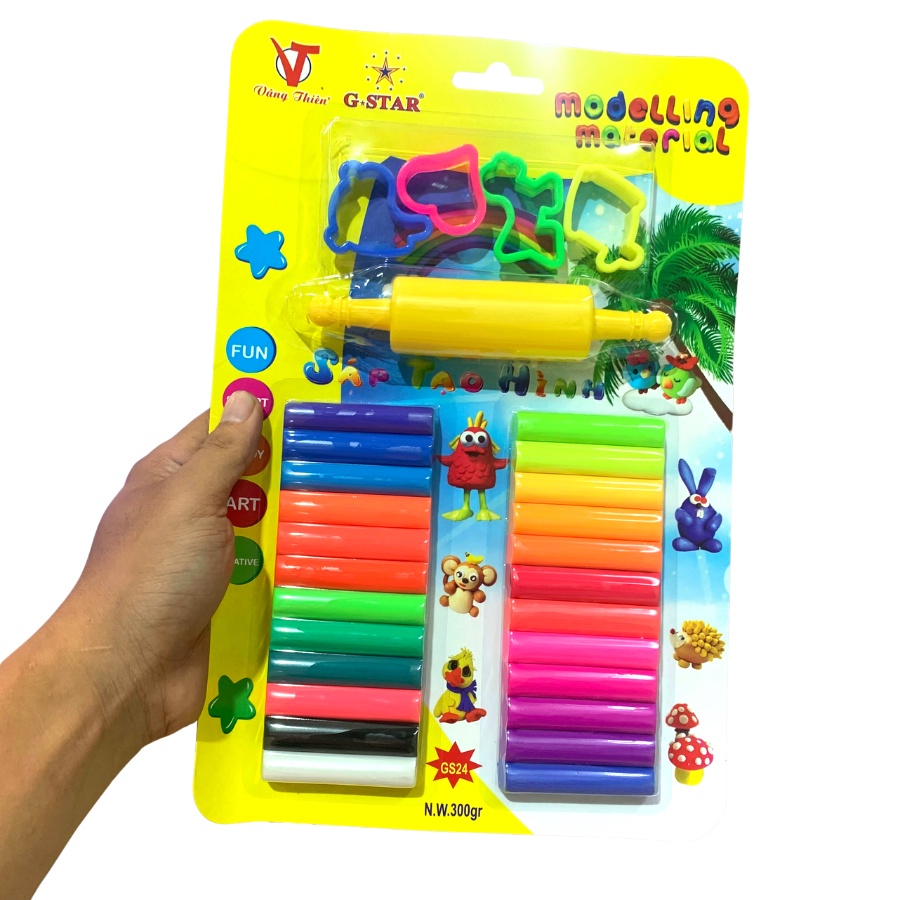 Đất Nặn tạo hình 24 màu Gstar GS24 có khuôn tạo hình và cây lăn chất liệu an toàn cho trẻ em - Học Sinh Store