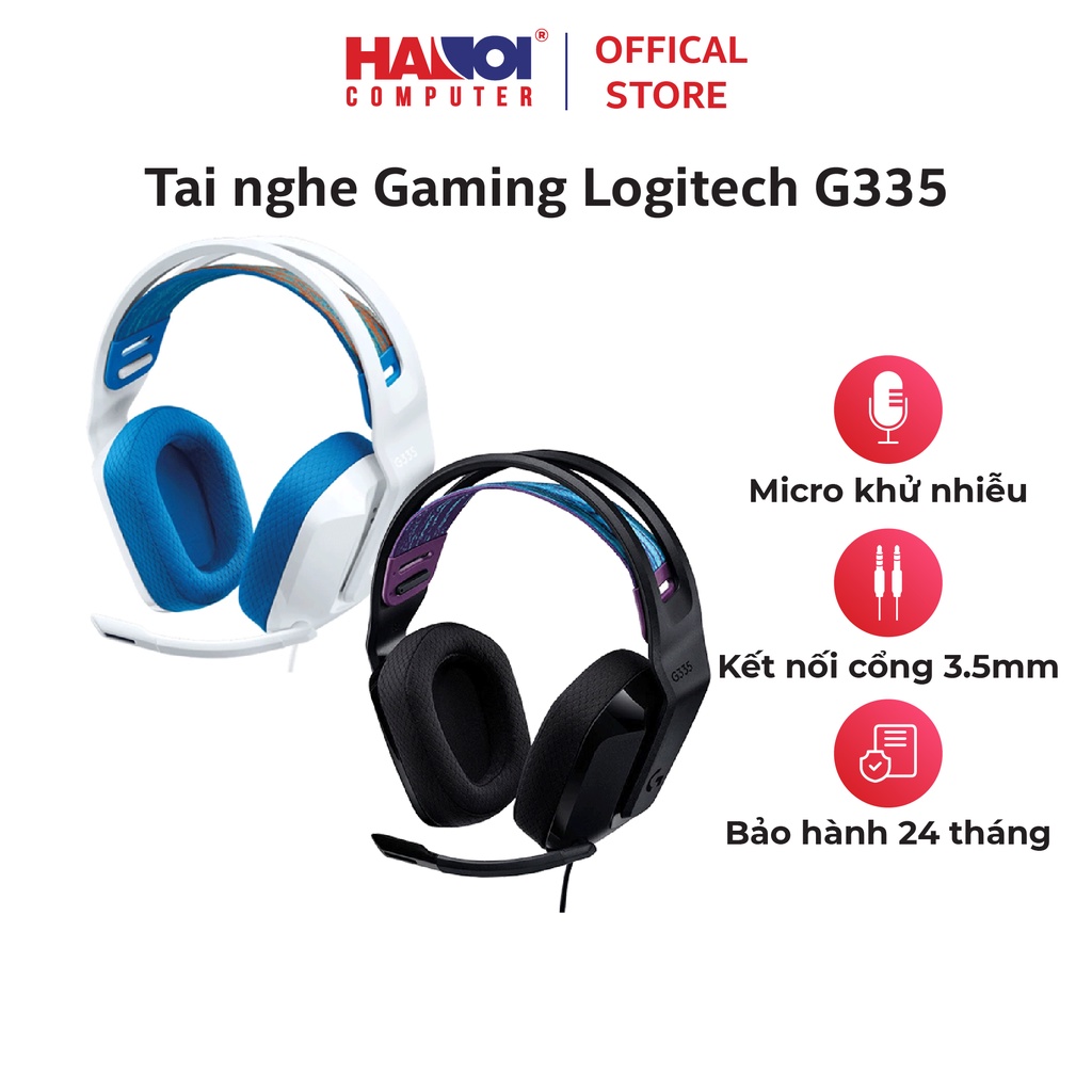 Tai nghe Gaming Logitech G335, kiểu tai nghe On-ear, dây dài 2m, cách âm tốt