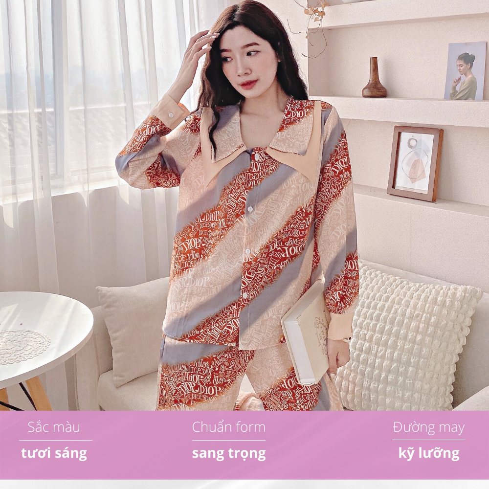 Bộ đồ ngủ nữ pyjama o.n dài tay lụa Mango Latin tiểu thư dài tay mùa đông mặc nhà, freesize 45-60kg phù hợp mẹ sau sinh | BigBuy360 - bigbuy360.vn