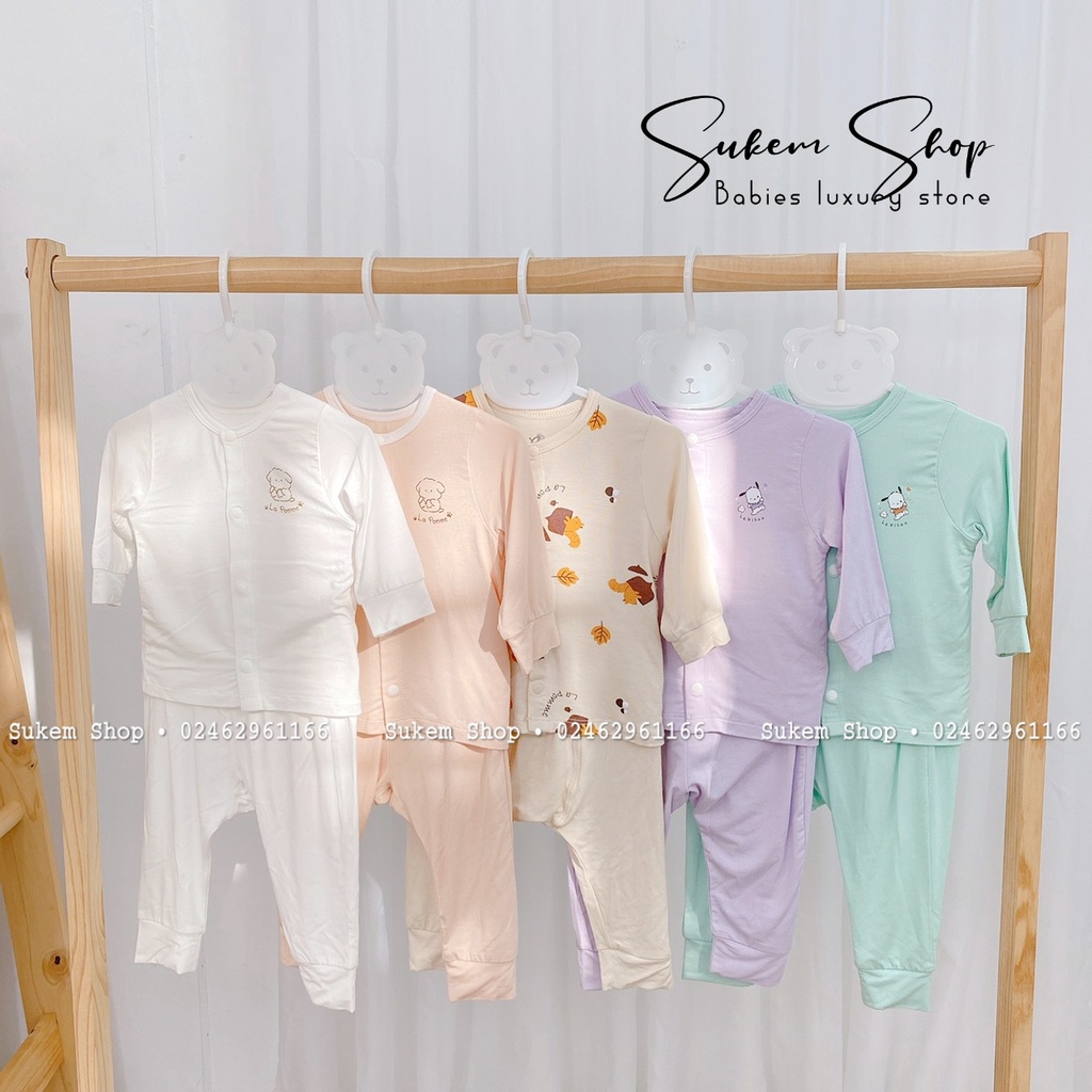 Bộ Đồ Dài Tay La Pomme Cúc Giữa Puppy Chất Mềm Mại Cho Bé Sơ Sinh