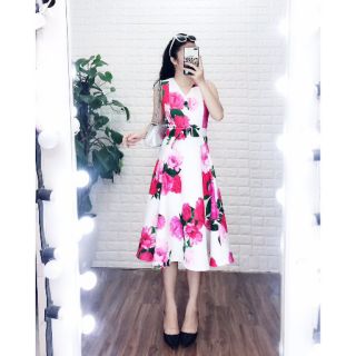 Đầm dự tiệc nữ dáng xòe sát nách hiệu CK vnxk