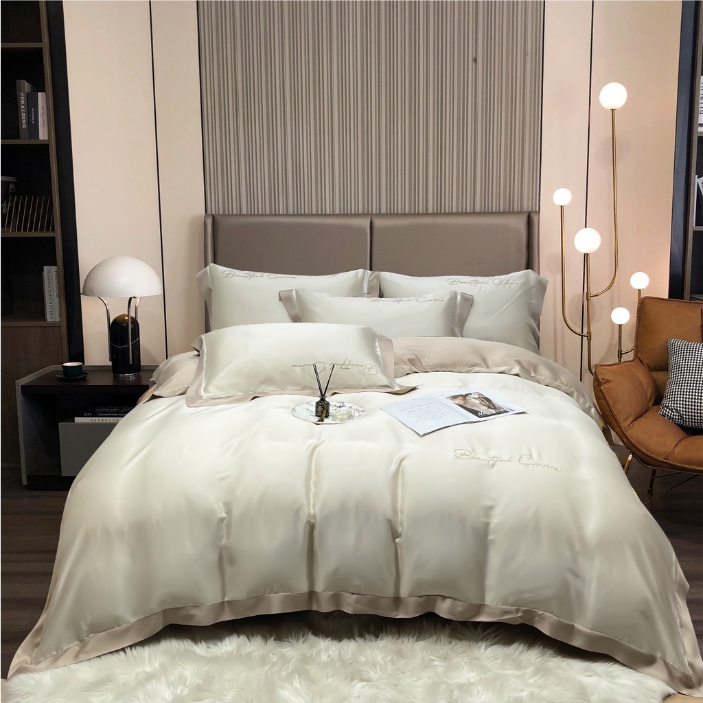 Bộ Chăn Ga Gối Lụa Tencel Cao Cấp Sang Xịn Mịn Mát Gồm Chăn Drap Gối Sét 4 Món - Nhập Khẩu Chính Hãng